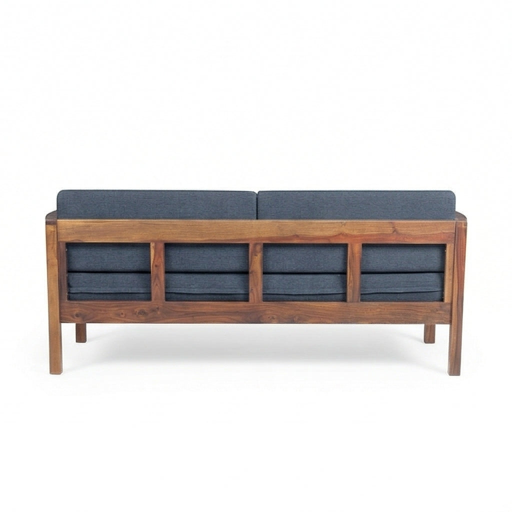 Solid Wood 2-Seater Sofa with Slatted Arms & Cushions Contemporary Wooden Sofa