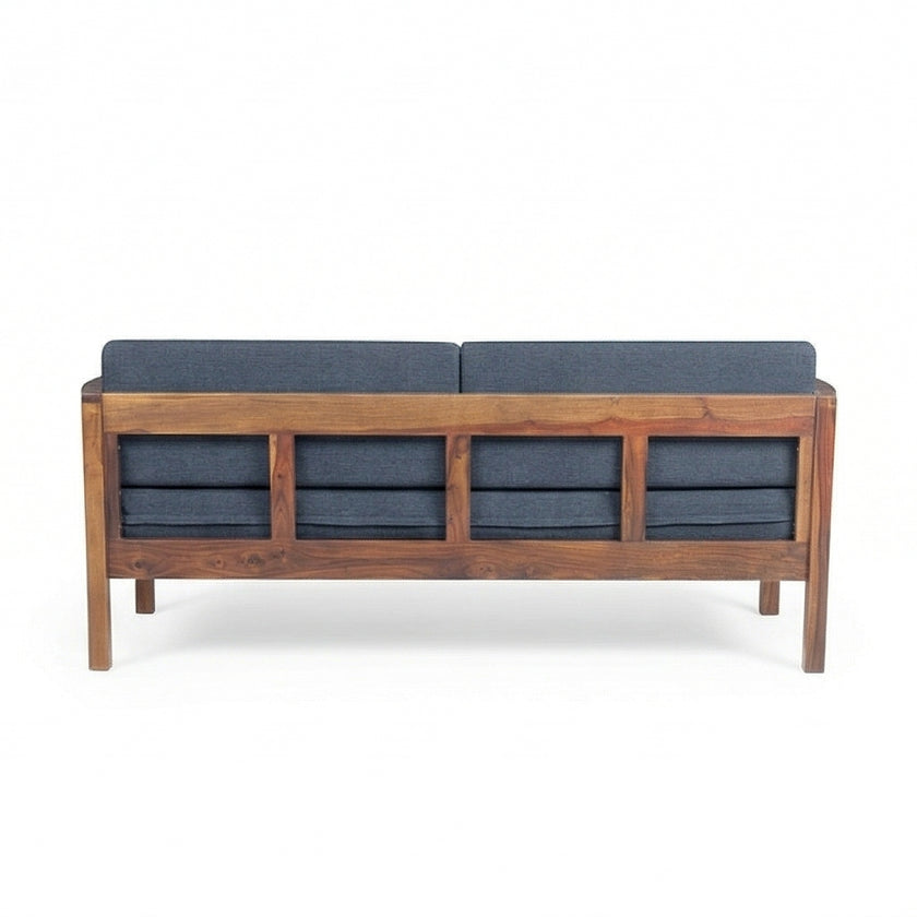 Solid Wood 2-Seater Sofa with Slatted Arms & Cushions Contemporary Wooden Sofa