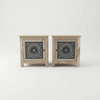 Meher Bedside Table in Old Mix Wood by Induscraft (2 Units)