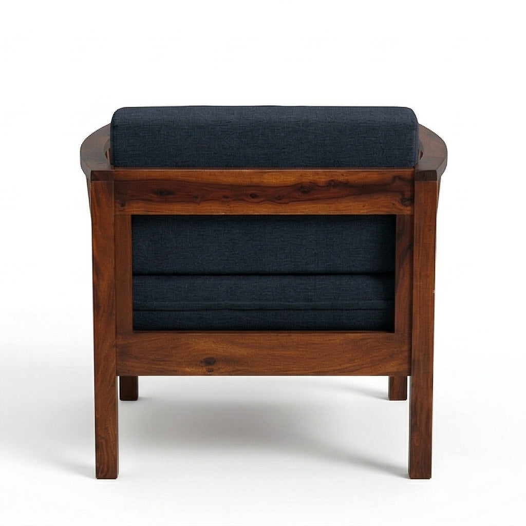 Solid Wood Armchair with Slatted Sides & Upholstered Cushion Contemporary Wooden Accent Chair