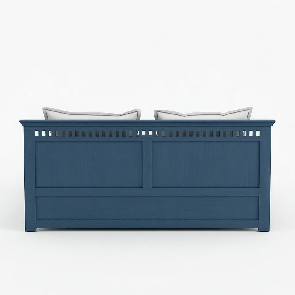 Indigo Blue Solid Wood Bed with Pull-Out Storage Drawer