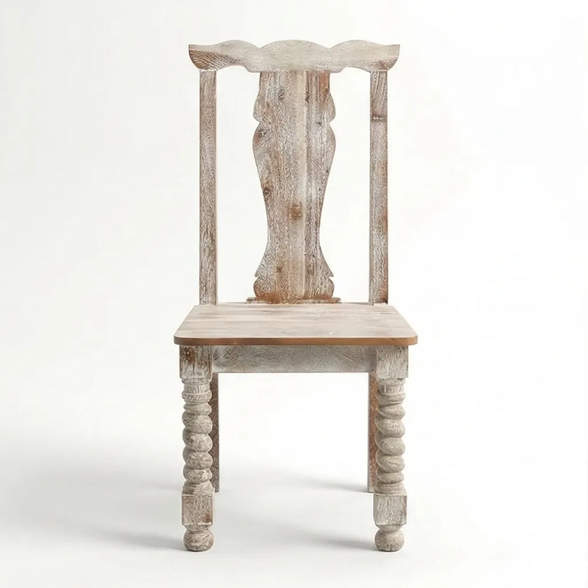 Mathilide Solid Wood Rustic Dining Set with Hand-Carved Chairs & Bench