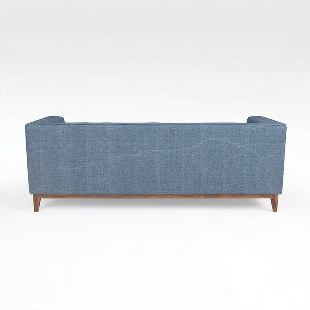 Solid Wood 3-Seater Sofa with Upholstered Fabric & Tufted Back
