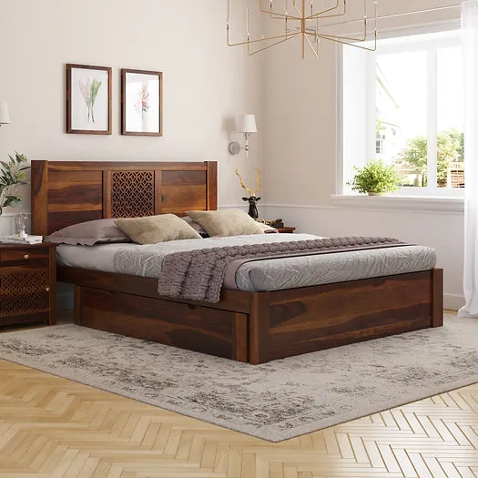 Disa Bed by Induscraft in Solid Sheesham Wood with Storage and in King and Queen Size