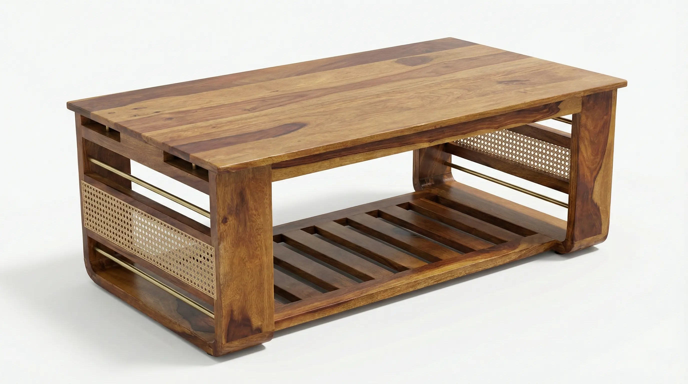 Brahmika Sheesham Rectangular Coffee Table with Rattan Cane Panels