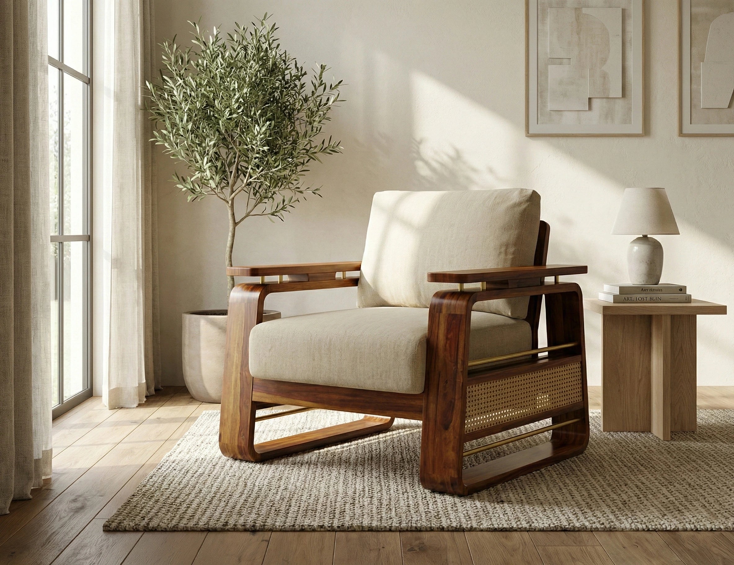Brahmika Solid Wood Lounge Sofa Chair