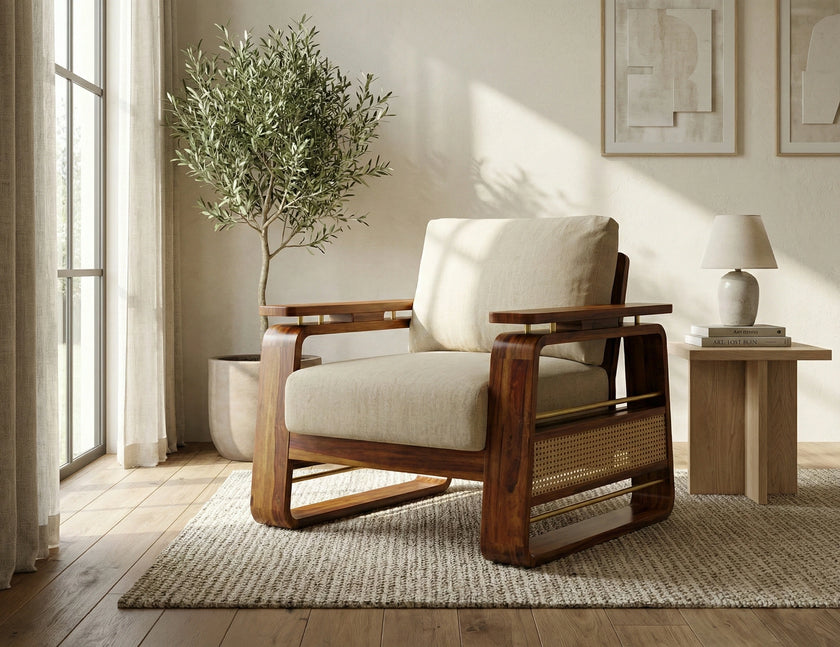 Brahmika Solid Wood Lounge Sofa Chair