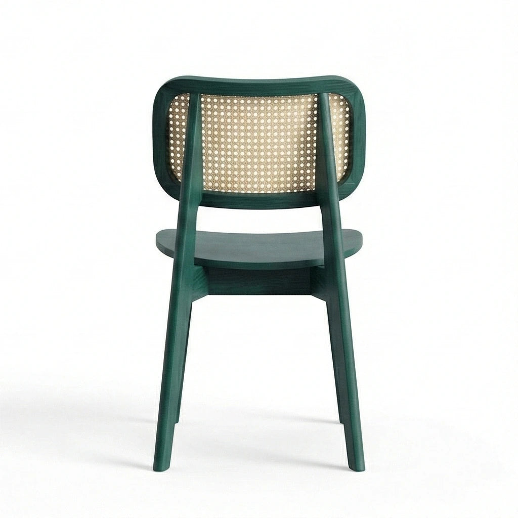 Biscuit Sheesham Wood Chair with Cane Backrest and Upholstered Fabric (Set of 2)