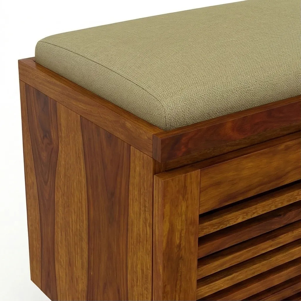 Solid Wood Shoe Rack Bench with Cushioned Seat