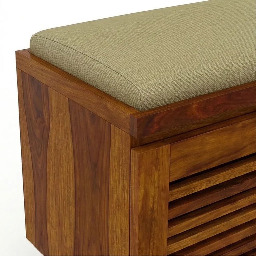 Solid Wood Shoe Rack Bench with Cushioned Seat