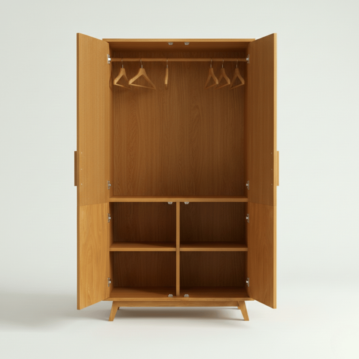 Karui Fluted Panel 2-Door Solid Oak Wood Almirah
