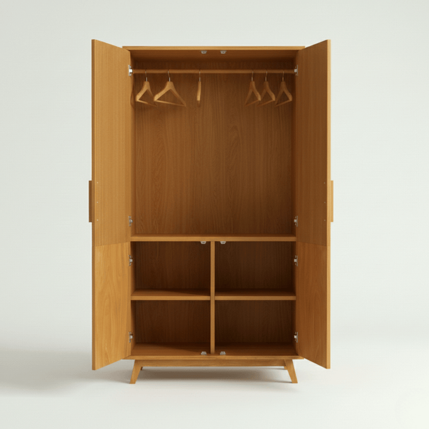 Karui Fluted Panel 2-Door Solid Oak Wood Almirah