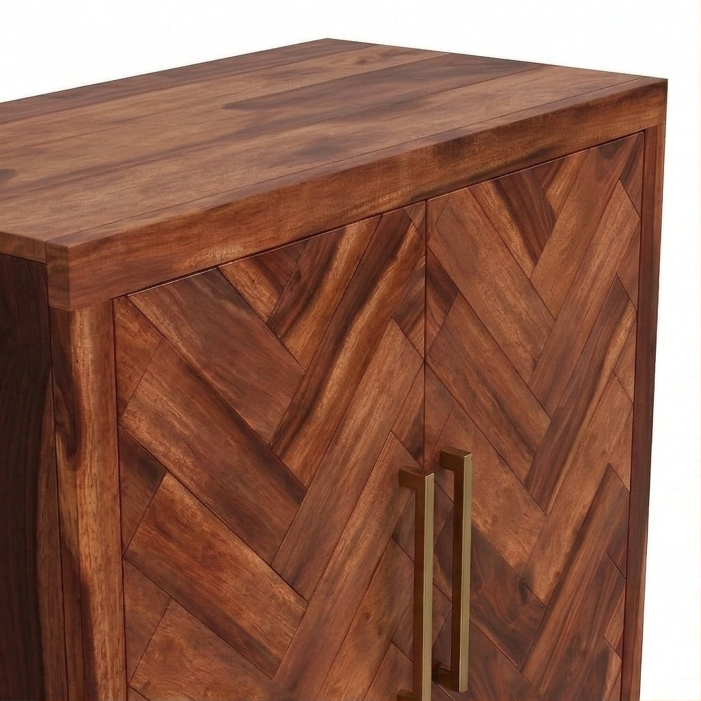 Herringbone Solid Wood Storage Cabinet