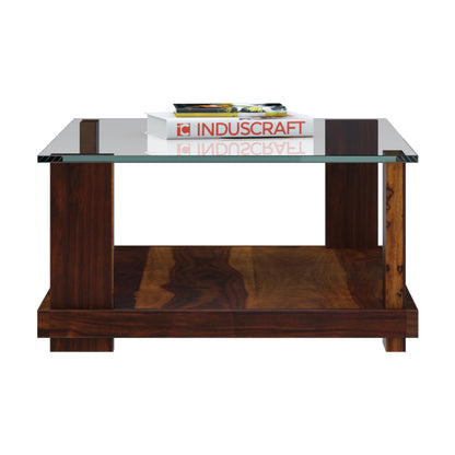 Demto Rectangular Glasstop Centre Table by Induscraft in Solid Sheesham Wood