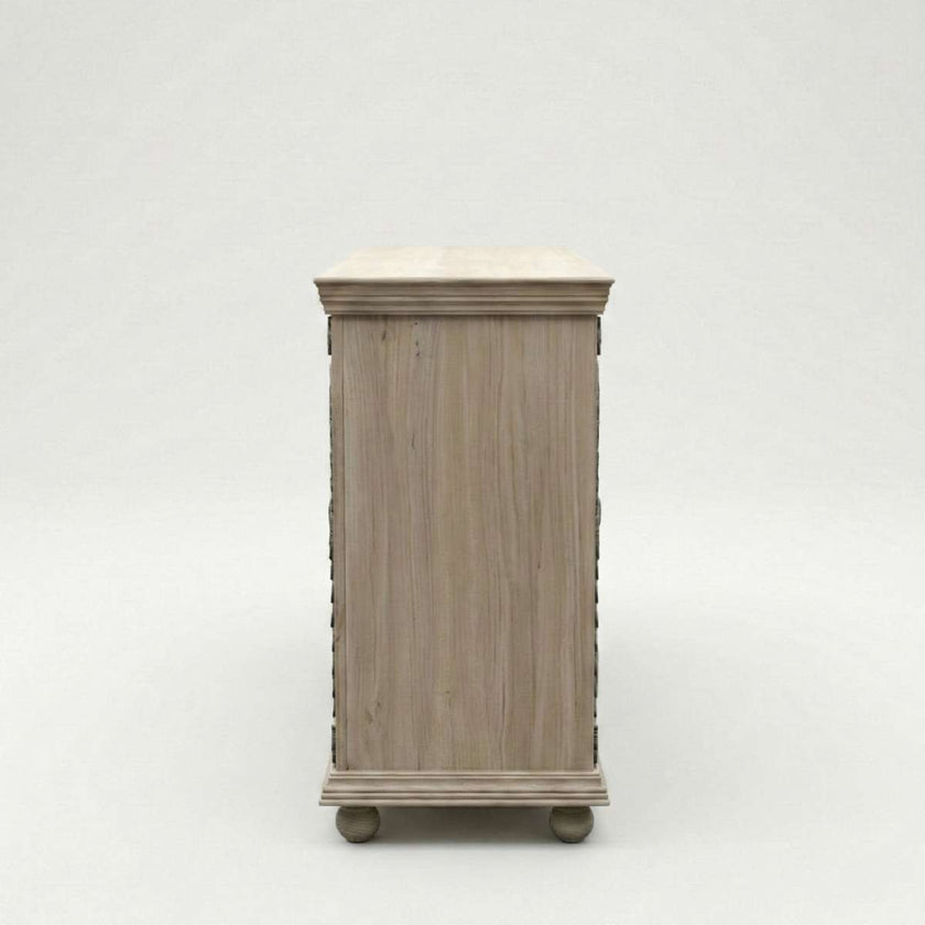 Meher Solid Teak Wood Carved Sideboard with Open Shelf