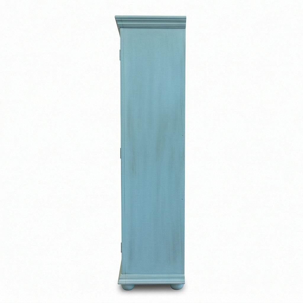 Solid Wood Display Cabinet with Glass Panel Doors Blue Finish Storage & Showcase Unit