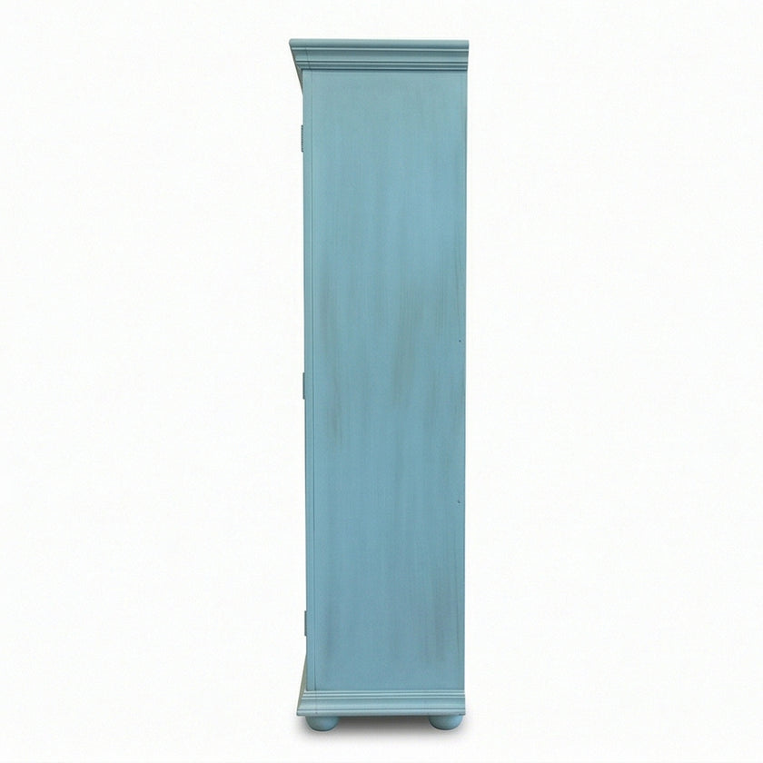 Solid Wood Display Cabinet with Glass Panel Doors Blue Finish Storage & Showcase Unit