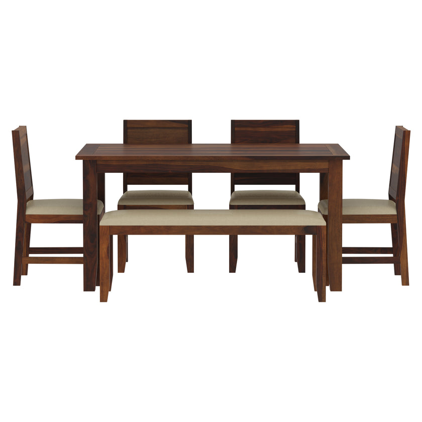 Cintee Sheesham Modern 6 Person Dining Set with 4 Chairs and Bench - Induscraft