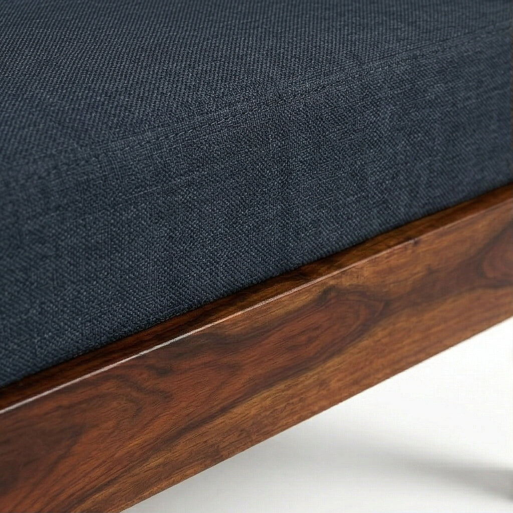 Solid Wood Armchair with Slatted Sides & Upholstered Cushion Contemporary Wooden Accent Chair