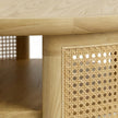 Aprd Round Solid Wood Cane Coffee Table with Storage Shelf