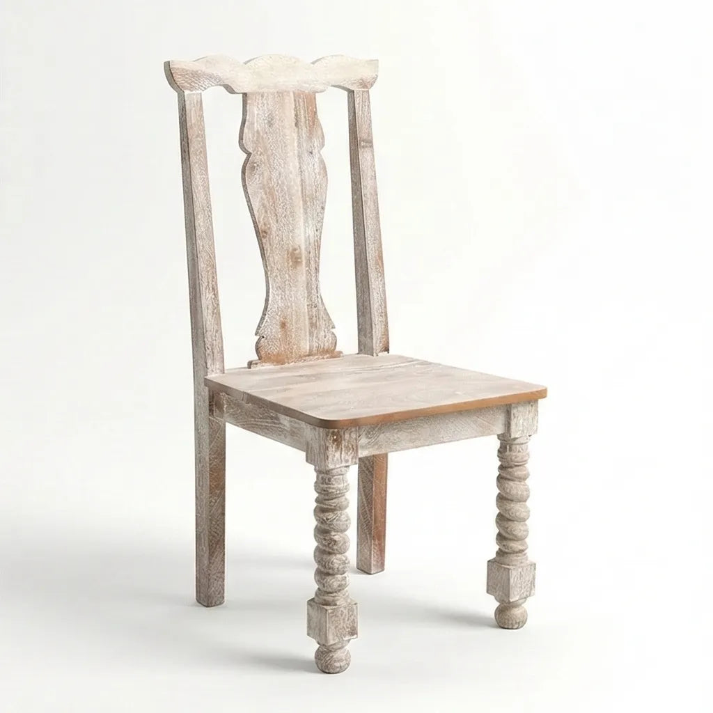 Mathilide Solid Wood Rustic Dining Set with Hand-Carved Chairs & Bench