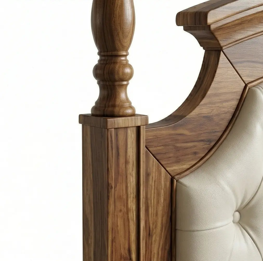 Classic Solid Wood Bed with Button-Tufted Upholstered Headboard