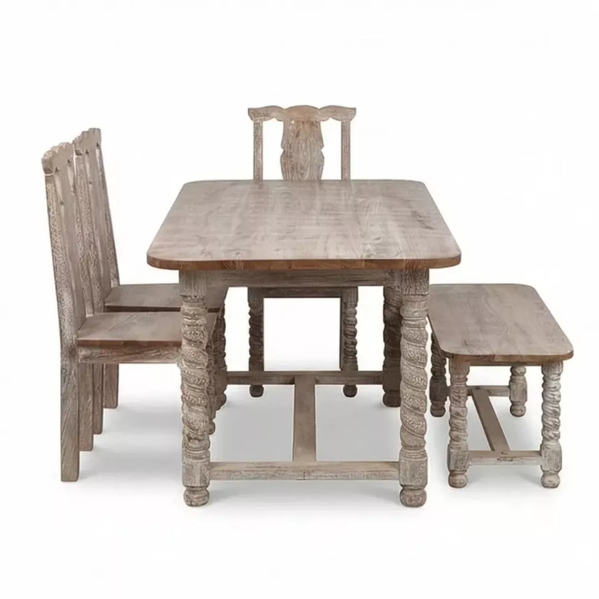 Mathilide Solid Wood 6 Seater Dining Table with Chairs and Bench
