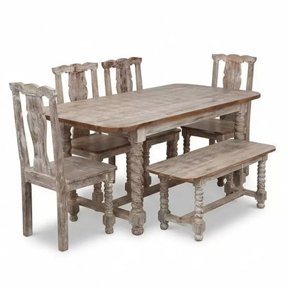 Mathilide Solid Wood 6 Seater Dining Table with Chairs and Bench