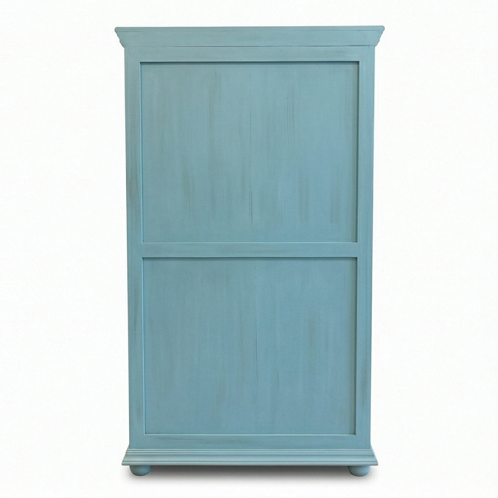 Solid Wood Display Cabinet with Glass Panel Doors Blue Finish Storage & Showcase Unit