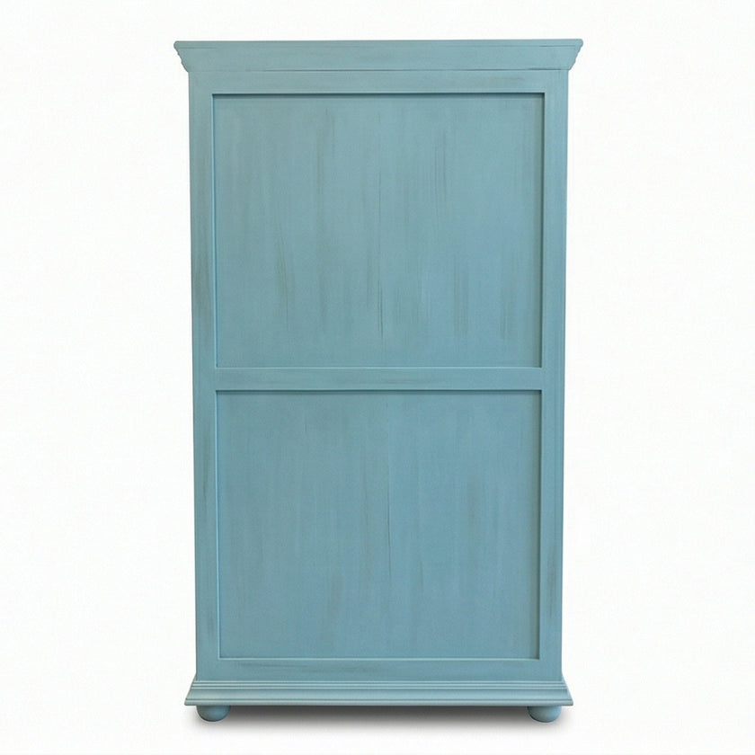 Solid Wood Display Cabinet with Glass Panel Doors Blue Finish Storage & Showcase Unit