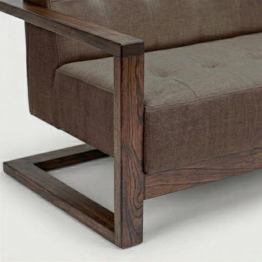 Solid Wood 3-Seater Sofa with Tufted Back Modern Box Frame Fabric Sofa