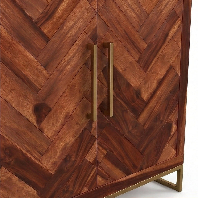 Herringbone Solid Wood Storage Cabinet