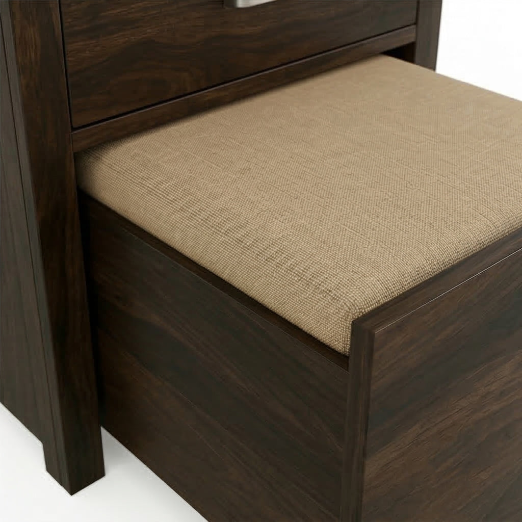 Solid Wood Dressing Table with Mirror & Pull-Out Seat Storage