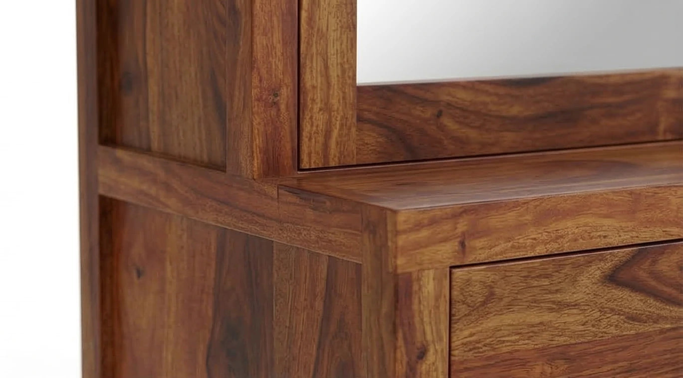 Solid Wood Dressing Table with Full-Length Mirror & Dual Drawer Storage