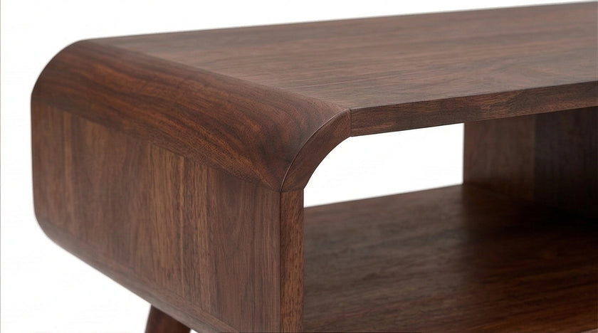 Mid-Century Solid Wood Coffee Table Open Shelf Storage Center Table