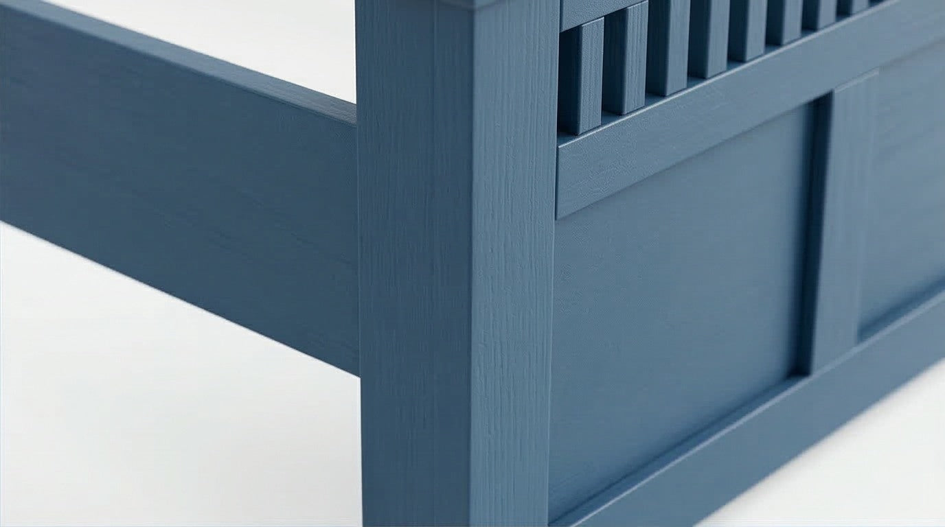 Indigo Blue Solid Wood Bed with Pull-Out Storage Drawer