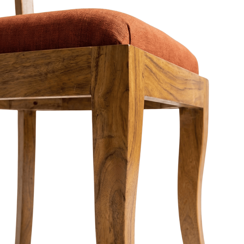 Biscuit Sheesham Wood Chair with Cane Backrest and Upholstered Fabric (Set of 2)