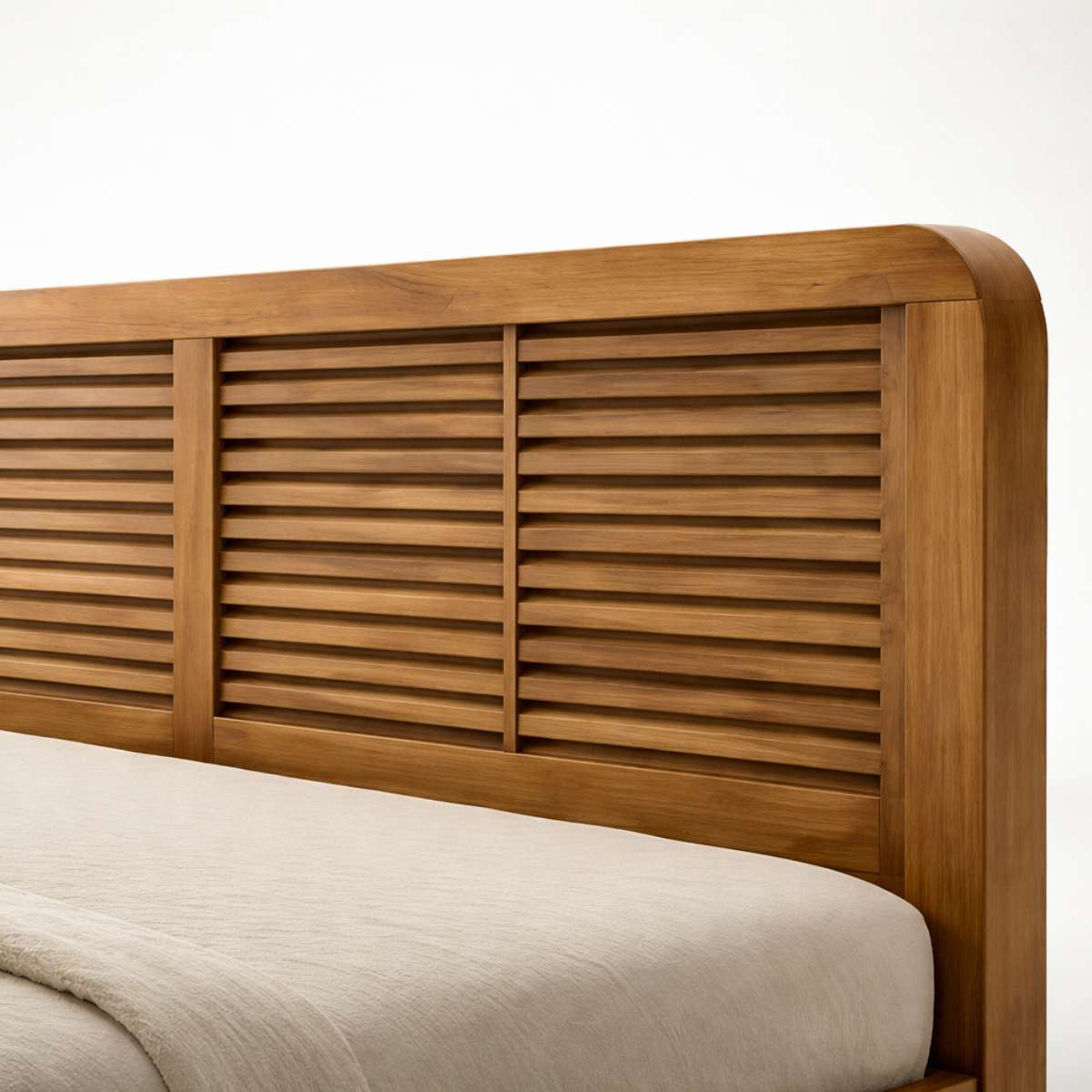 Karui Luxury Solid Oak Wood Platform Bed with Stilted Headboard