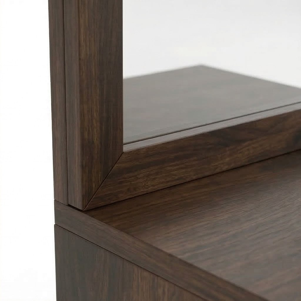 Solid Wood Dressing Table with Carved Drawer & Cabinet Storage