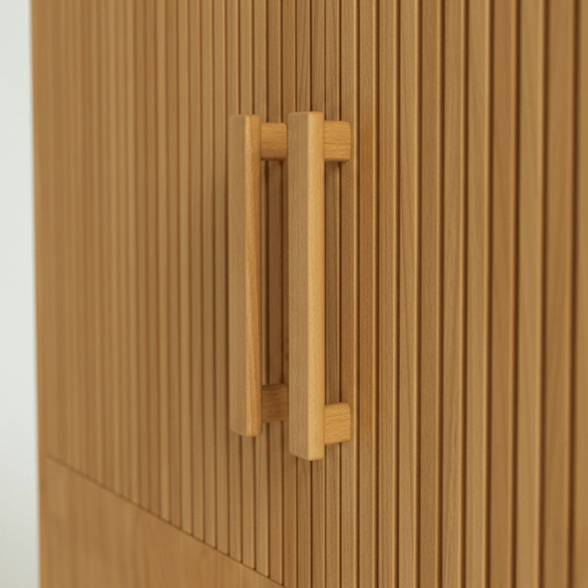 Karui Fluted Panel 2-Door Solid Oak Wood Almirah