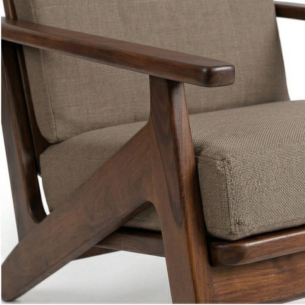 Solid Wood Lounge Armchair with Upholstered Cushions Mid-Century Modern Accent Chair