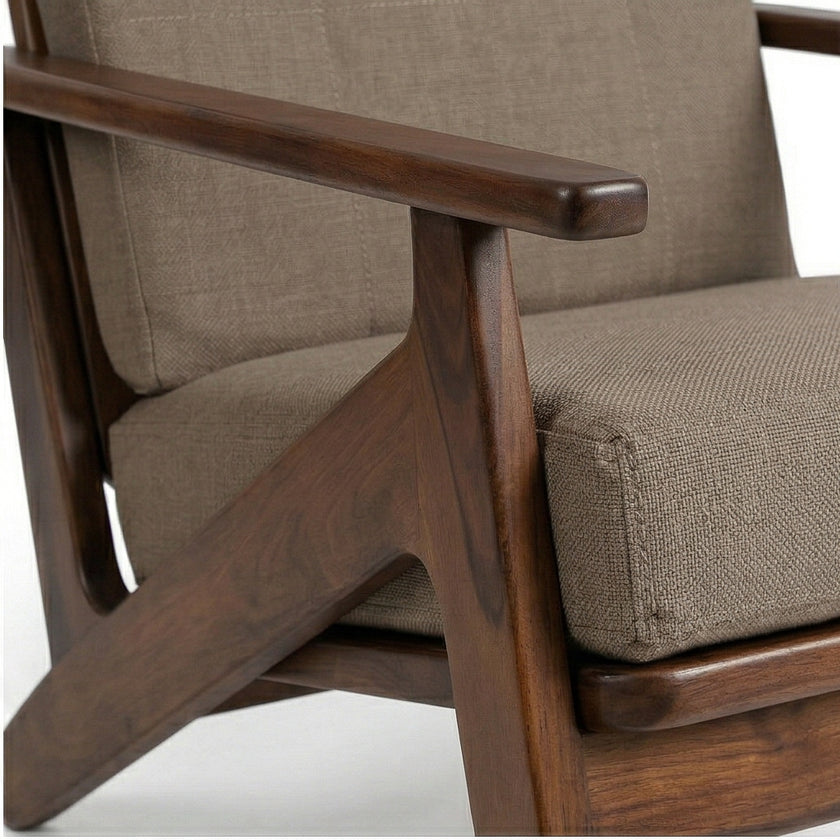 Solid Wood Lounge Armchair with Upholstered Cushions Mid-Century Modern Accent Chair