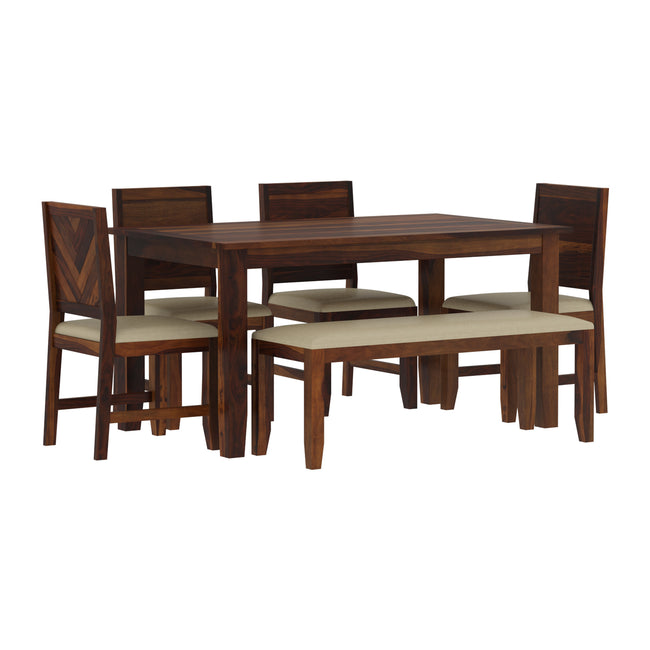 Cintee Sheesham Modern 6 Person Dining Set with 4 Chairs and Bench - Induscraft