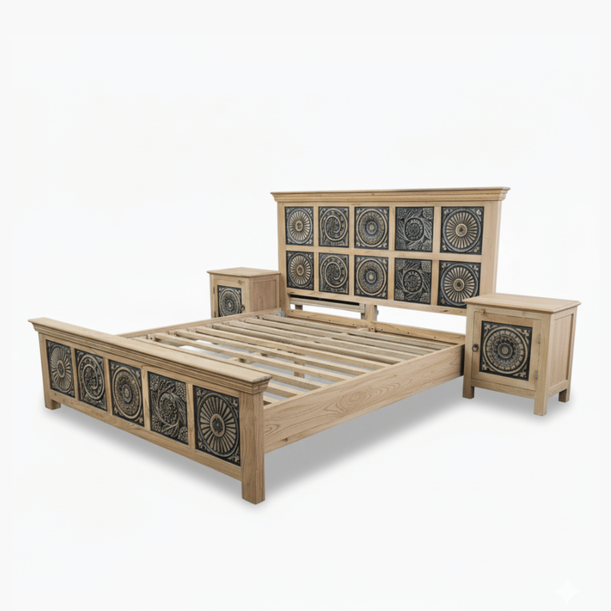 Meher Bed Without Storage in Old Mix Wood by Induscraft