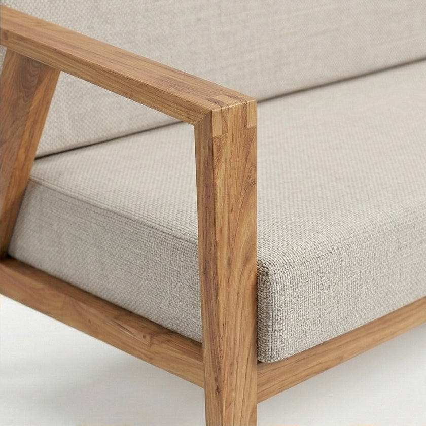 Solid Wood 2-Seater Sofa with Upholstered Cushions