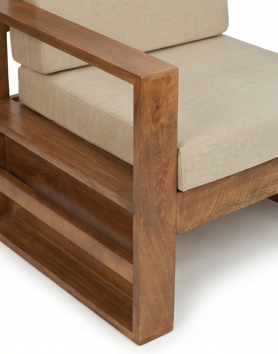 Solid Wood Lounge Armchair Modern Box Frame Accent Chair