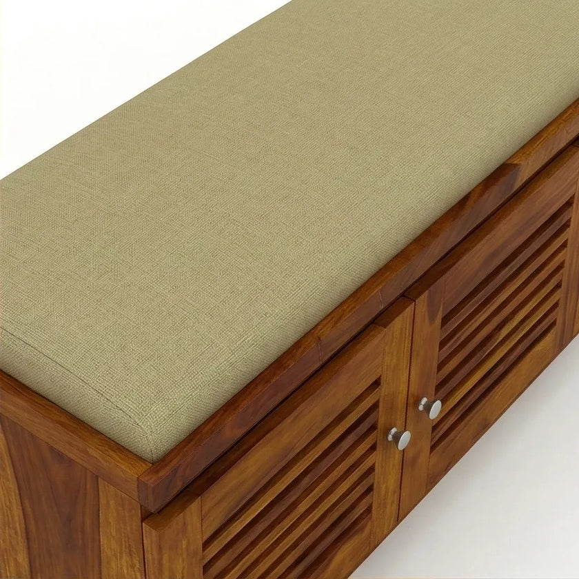 Solid Wood Shoe Rack Bench with Cushioned Seat