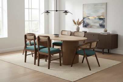 Acacia Wood Oval Dining Set Option 1