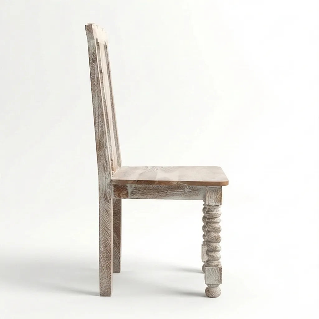 Mathilide Solid Wood Rustic Dining Set with Hand-Carved Chairs & Bench