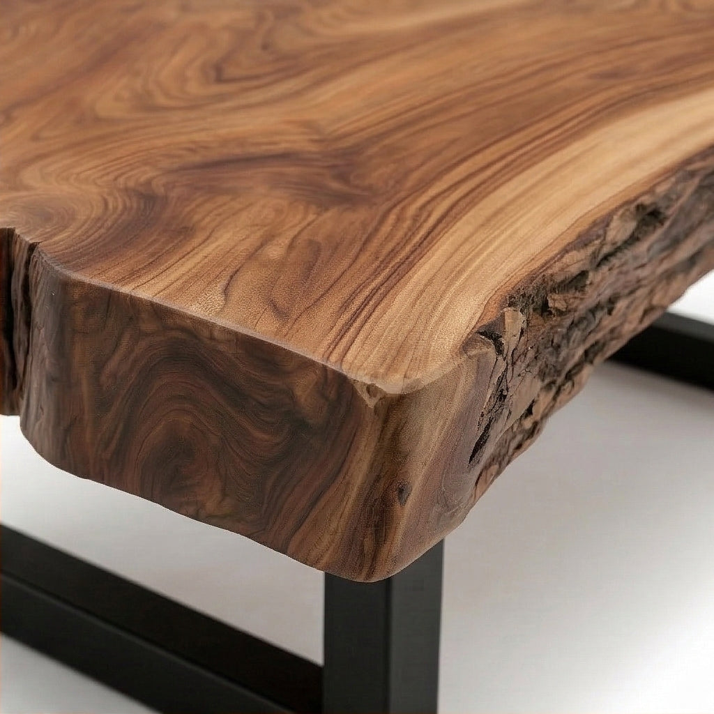 Live Edge Solid Wood Coffee Table with Metal Base